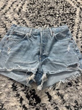 Agolde Light Wash Distressed Jean Shorts